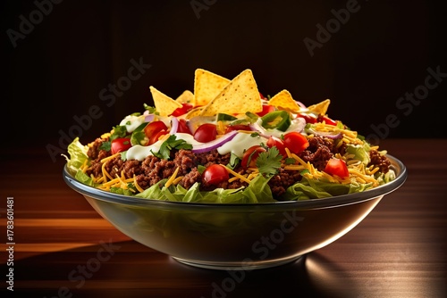  taco salad on a plate on resturent table