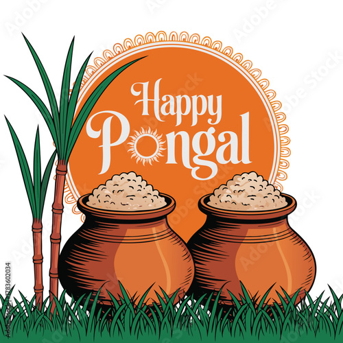 Happy Pongal Festival Background Template Design Vector Illustration.