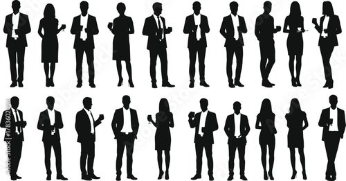 Business people silhouette vector set, professional networking illustration, office party gathering design, corporate social interaction artwork, modern minimal style, stock art collection