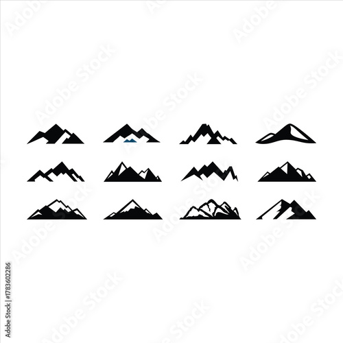 Black Mountain Range Silhouette Icon Set Collection Vector Illustration Design