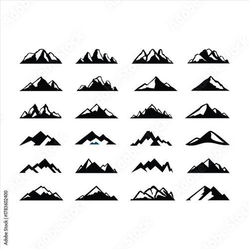 Black Mountain Range Silhouette Icon Set Collection Vector Illustration Design