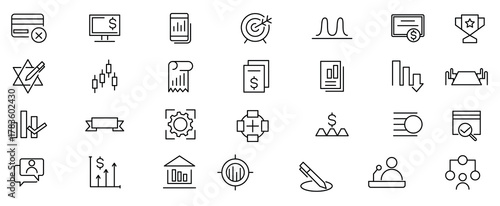 business management line icon set employee efficiency