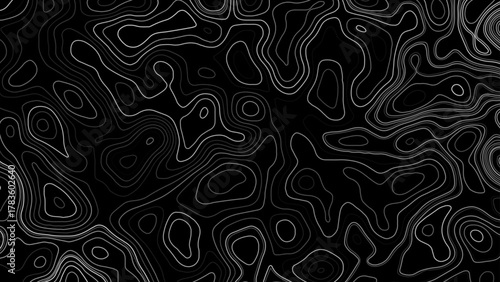 Abstract illustration of gray topography pattern on black background. background with abstract texture with abstract shapes concept
