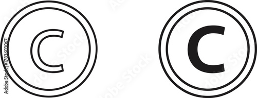 Copyright symbol vector illustration, concentric circle design icons, outline and solid styles, intellectual property artwork, legal rights protection graphic, modern minimal stock art