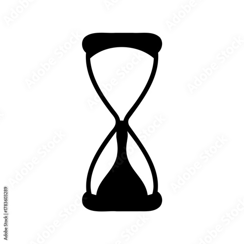 Simple black hourglass silhouette against a white background, representing time passing
