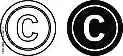 Copyright symbol vector illustration, outline and inverted concentric circle design icons, intellectual property artwork, legal rights protection graphic, modern minimal style, stock art collection