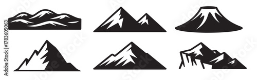 collection of stylized black and white mountain silhouette