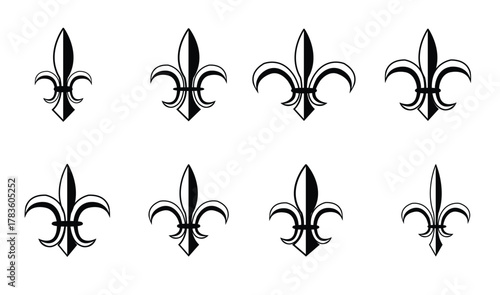 black and white vector illustration of fleur de lis set