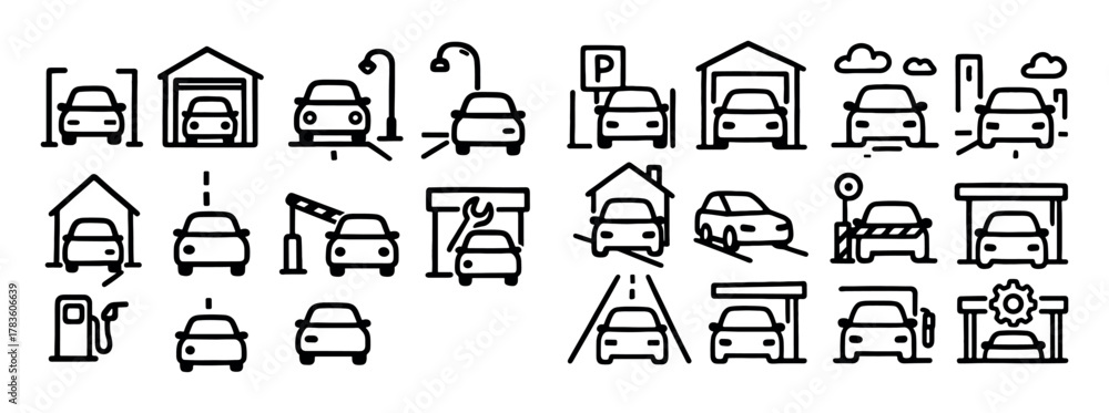 Fototapeta premium Car Security Doodle Icons