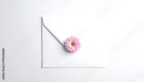 Wallpaper Mural Square white envelope on a white surface with a pink flower centered on top Torontodigital.ca