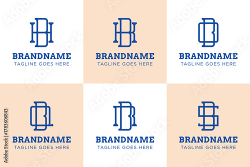 Letters BH BK BO BQ BR BS Monogram Logo Set, for HB KB OB QB RB SB initials
