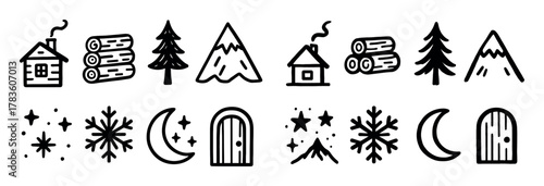 Mountain Cabin Doodle Icons