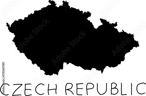 Minimalist black silhouette map of Czech Republic with handwritten text. Simple vector design for travel, geography, education, and decor themes.