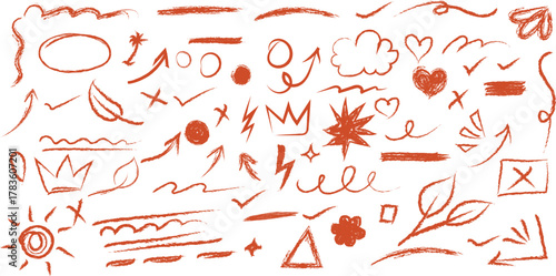 Mega Set of Hand-Drawn Red Marker Doodle Elements