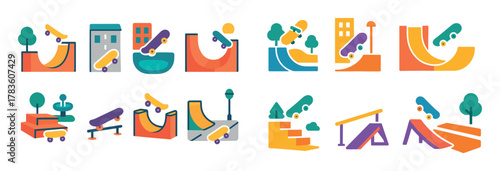 Skateboarding Icons Grid