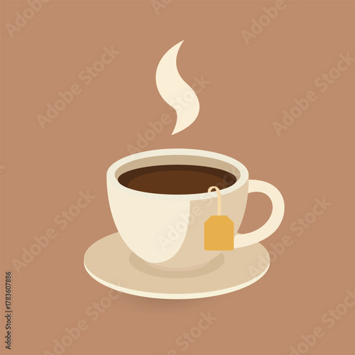 Hot Tea Cup with Tea Bag Flat illustration 