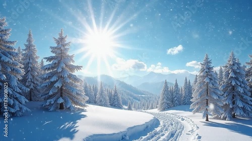 Wallpaper Mural Sunny Winter Landscape With Snow Covered Trees & Bright Blue Sky Torontodigital.ca
