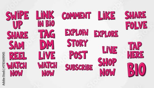 Bold Handwritten Block Letter Vector Set for Social Media Action Words