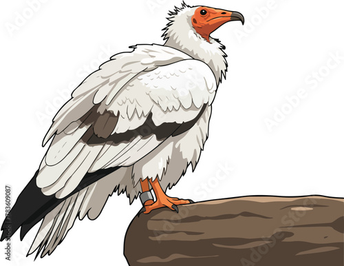 Egyptian vulture or white scavenger vector cartoon illustration