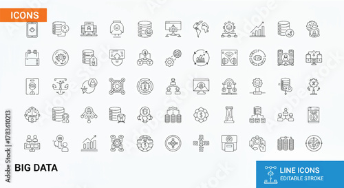 Big data line icons vector set of database and analytics symbols for web and app design