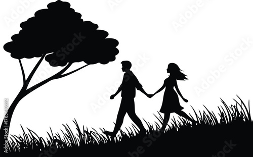 A heartwarming illustration depicting a young couple in a loving embrace beneath a serene moonlit sky, capturing a beautiful moment of shared tenderness and peaceful connection in a tranquil night