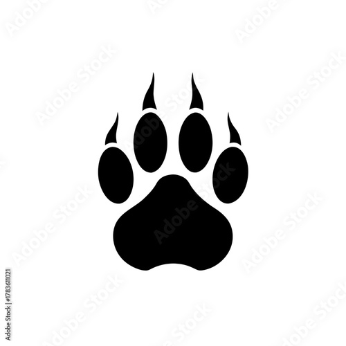 Black silhouette of a paw print with sharp claws on transparent background