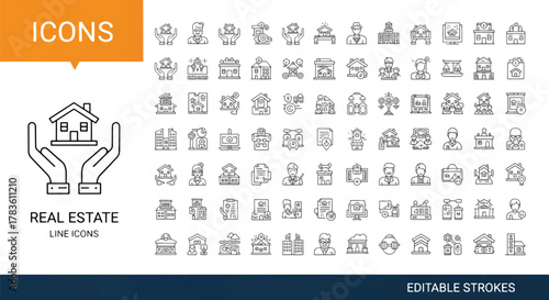 Real estate line icons set vector outline symbols property and construction concept for app and web 