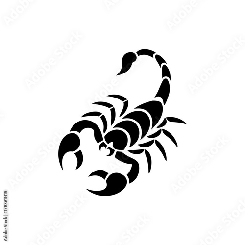 Illustration of a black scorpion with curled tail on transparent background
