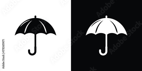 Duotone Umbrella Open Symbol Black on White and White on Black Graphics