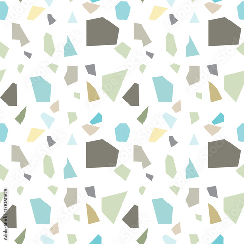 Modern Terrazzo Seamless Pattern - Minimalist Abstract Mosaic Texture with Pastel Shapes. Seamless pattern.