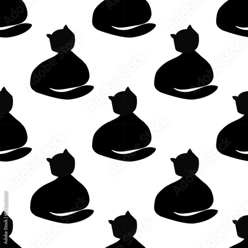 seamless pattern with black silhouettes of cat for wallpaper, textile, card, background.