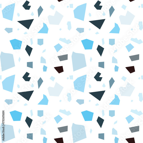 Blue terrazzo background. Seamless pattern. Set of different marble surface. Vector illustration.
