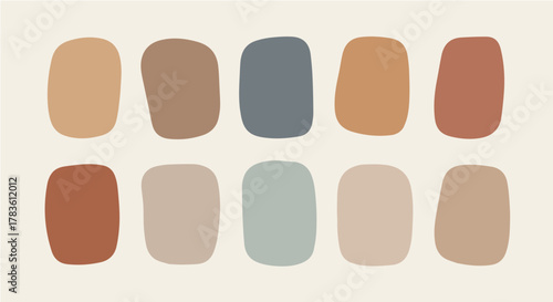 A collection of ten abstract organic shapes showcasing a trendy terracotta and muted earth tone color palette for modern minimalist design