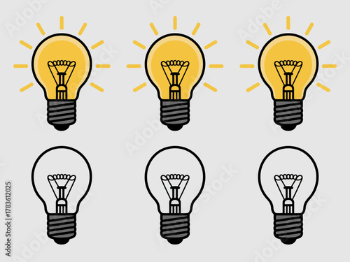 A collection of light bulbs in both vibrant and monochrome styles, representing innovation, ideas, and inspiration. Ideal for creative and educational contexts or branding.