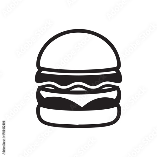 Silhouette style minimal burger t-shirt design featuring clean black vector art of a tasty burger, perfect for food lovers, fast-food fans, minimalist art enthusiasts, restaurant merch, and modern str