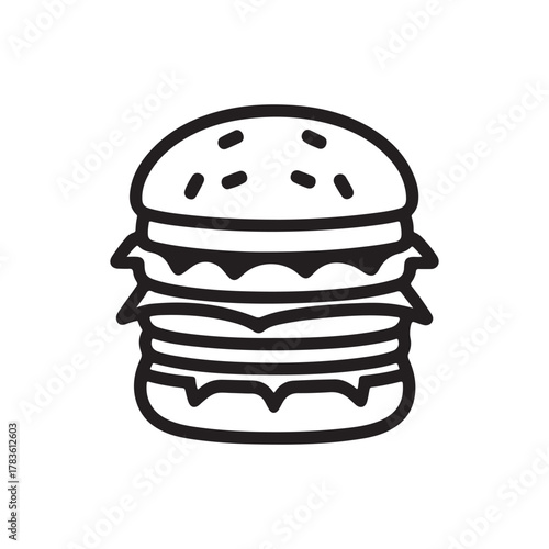 Silhouette style minimal burger t-shirt design featuring clean black vector art of a tasty burger, perfect for food lovers, fast-food fans, minimalist art enthusiasts, restaurant merch, and modern str
