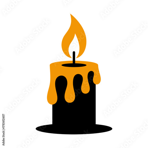 glowing decorative candle silhouette with melting wax and warm flame for festive seasonal artwork