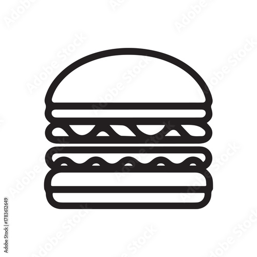 Silhouette style minimal burger t-shirt design featuring clean black vector art of a tasty burger, perfect for food lovers, fast-food fans, minimalist art enthusiasts, restaurant merch, and modern str