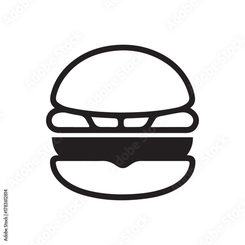 Silhouette style minimal burger t-shirt design featuring clean black vector art of a tasty burger, perfect for food lovers, fast-food fans, minimalist art enthusiasts, restaurant merch, and modern str