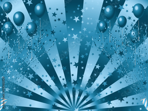 クラッカー、風船、星、5水色