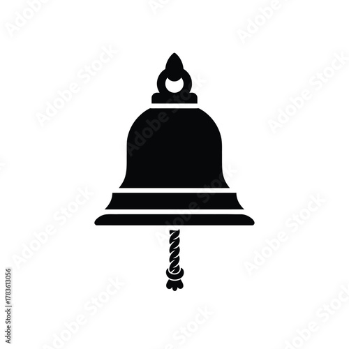 Ringing Bell Icon with Rope and Transparent Background Black Silhouette Design