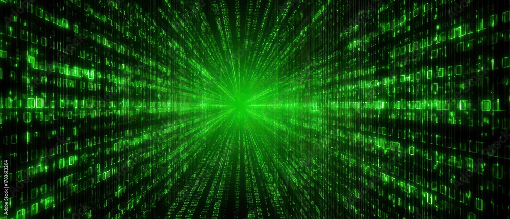 Fototapeta premium Abstract digital data stream with binary code in green color illustration