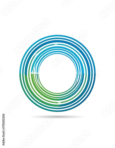 Concentric circles abstract in blue and green, overlapping on a white background