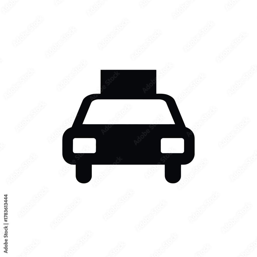 Obraz premium Taxi Car Icon on Transparent Background, Glyph, Black, Isolated, Front View
