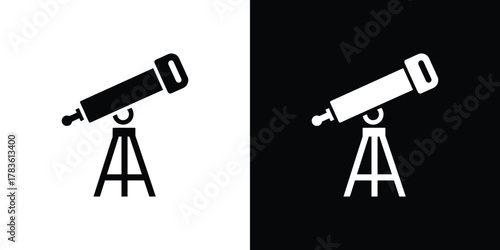 Telescope Icon Silhouette on Tripod, Astronomy Science Equipment on isolated background
