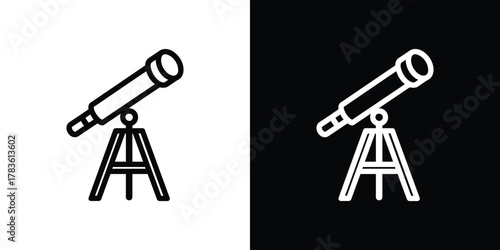 Telescope Outline Icon on Tripod, on Transparent Background, Astronomy Tool
