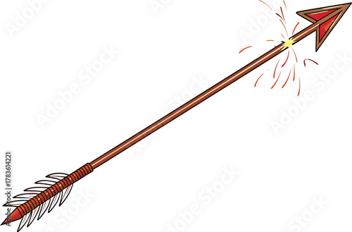 Cartoon arrow flying straight and true with sparks showing speed and accuracy