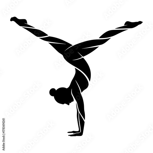 silhouette of female gymnast performing handstand pose black and white vector illustration of balance and strength