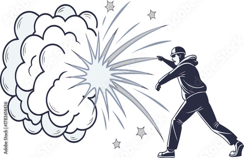 Man throwing energy blast with smoke cloud in comic book style illustration