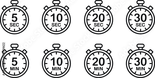 A collection of timer icons displaying various time intervals silhouette